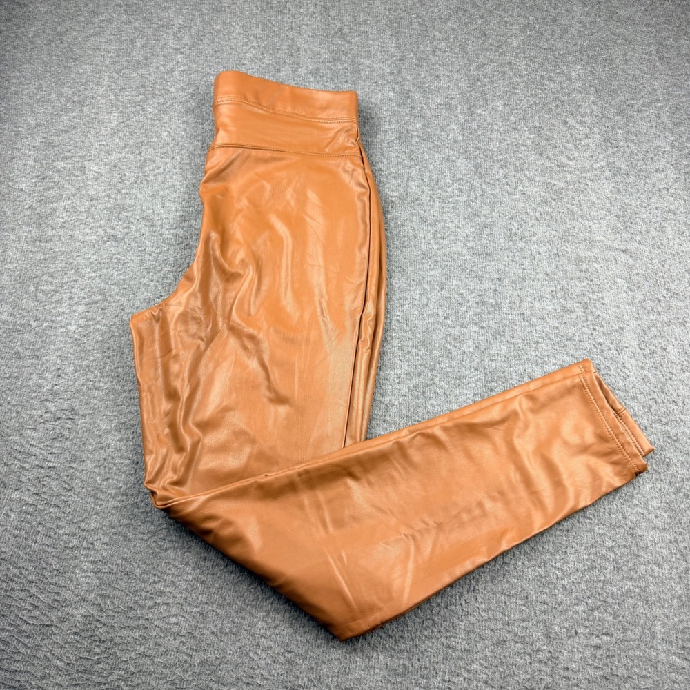 IRIS Faux Leather Leggings Women's L Tan Cognac High Rise Seamed Skinny Pants